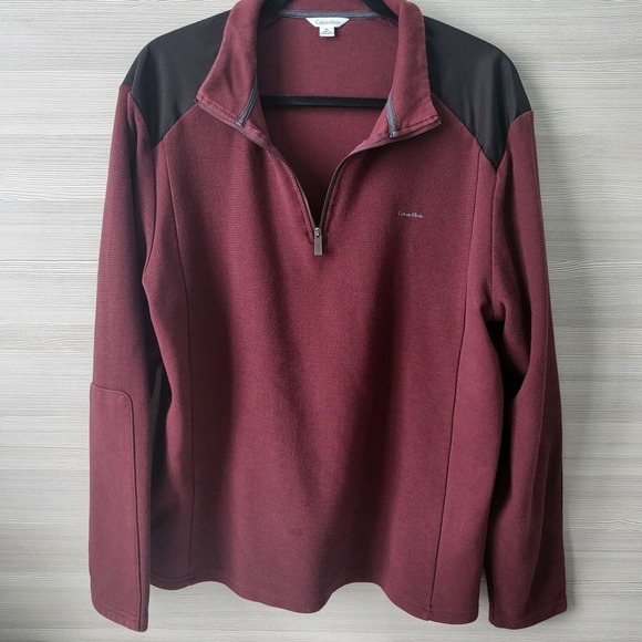 Calvin Klein Burgundy 1/4 Zip Collared Pullover Sweater Top Mens Size XL - Picture 1 of 11